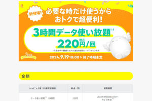 povoデータ使い放題（3時間）220円が出ました