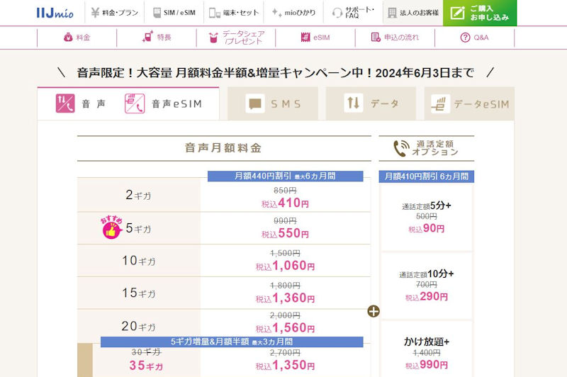 IIJmioの料金