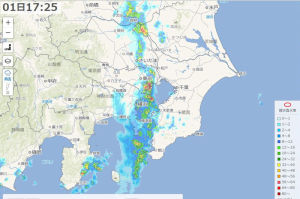 昨夕17時過ぎ、雨雲レーダー